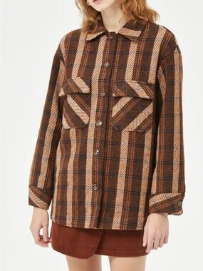 CIDER Brown Plaid Button-Up Shacket